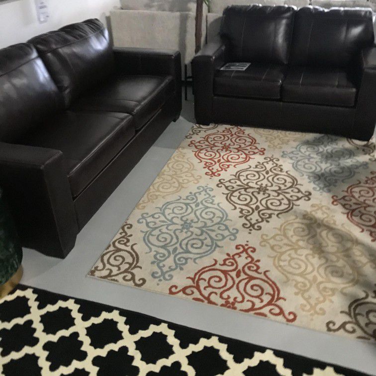 Gray Real Leather Sleeper Sofa and Loveseat