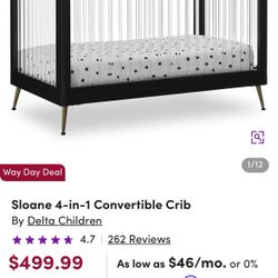 Delta Children's Sloane 4-in-1 Acrylic Convertible crib with mattress.