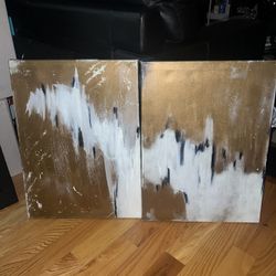 Abstract gold white painting 