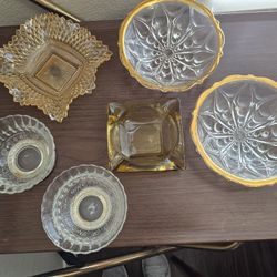 Vintage Crystal Pedastal Dishes Bowls Carnival Glass Ashtray