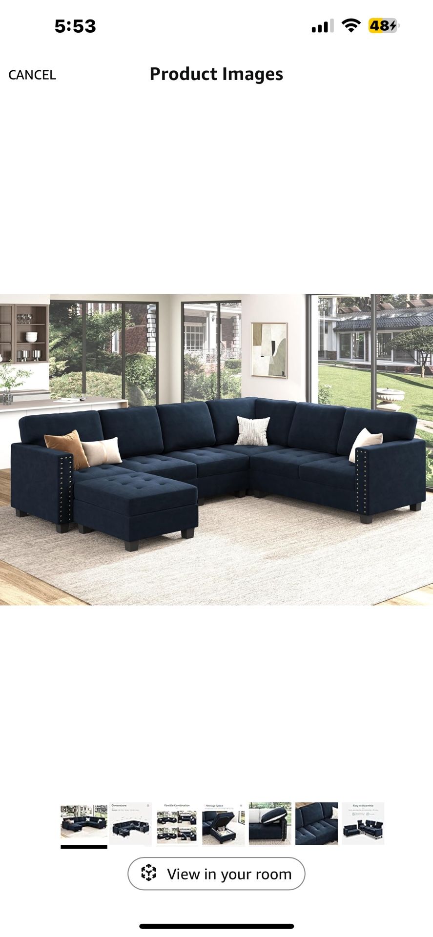 Navy Blue Velvet sectional couch