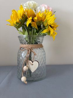 Glass Vase with Jute Twine and Heart Charm