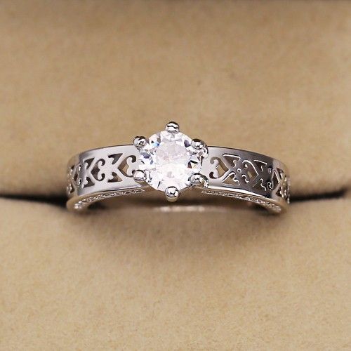 "Diamond Anillo Flower Carved CZ Filled Silver Vintage Ring for Women, VIP582
  