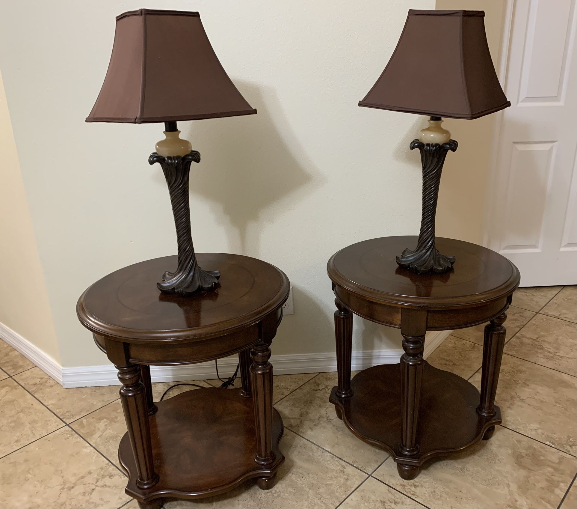 2 Wood Tables With Lamps