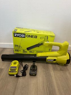RYOBI ONE+ 18V 90 MPH 250 CFM Cordless Battery Leaf Blower/Sweeper with 2.0 Ah Battery and Charger