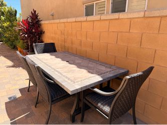 7-Piece Outdoor Patio Dining Set – Tile Top Table + Swivel Chairs