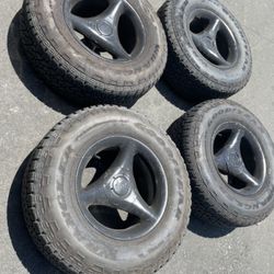 4 — 235/75r15 5x5 5x127 EMR 3 SPokes Chevy Silverado 1500 Jeep Wrangler Wheels Good 90% Treads Goodyear Tires 2024 DOT !