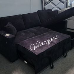 ✅️✅️Black   Convertible Sectional W/ Cup Holder & W/ USB Port✅️✅️