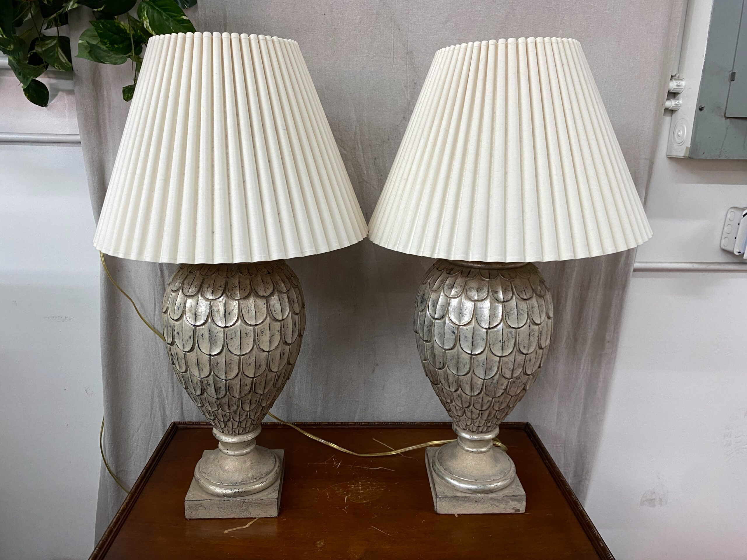 Pair of Weathered Grey Feather Table Lamps Home decor