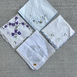 Vintage 1950s Swiss Hand Embroidered Cotton Handkerchiefs – Made in Switzerland – Beautiful Condition