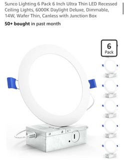 SUNCO new 6 PK recessed lights 6” ultra slim W junction boxes