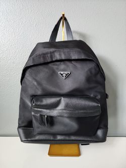 Prada Black Nylon Backpack Triangle Logo Zip Backpack Made in Italy