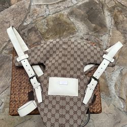 100% AUTHENTIC GUCCI GG Monogram Baby Carrier Canvas White Leather
