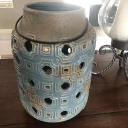 Beautiful Light Blue Decor Pottery Or Doubles As Pillar Candle Holder! It’s A Pillar Holder Hand Painted Ceramic!