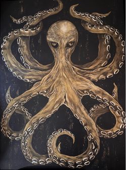 Flickering Like Waves Gold octopus Painting