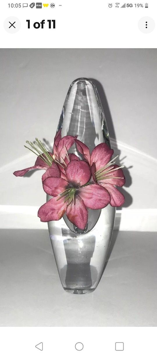 TIMO SARPANEVA #3568 “Orkidea” Orchid MCM Hand Blown Glass Vase For Littala Finland Signed Approx 6"