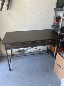 Industrial Wood and Metal Desk with Drawers