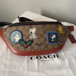Coach X Peanuts Warren Belt Bag In Signature Canvas With Patches