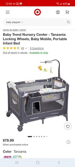 Baby Trend Nursery Center - Tanzania: Locking Wheels, Baby Mobile, Portable Infant Bed $60