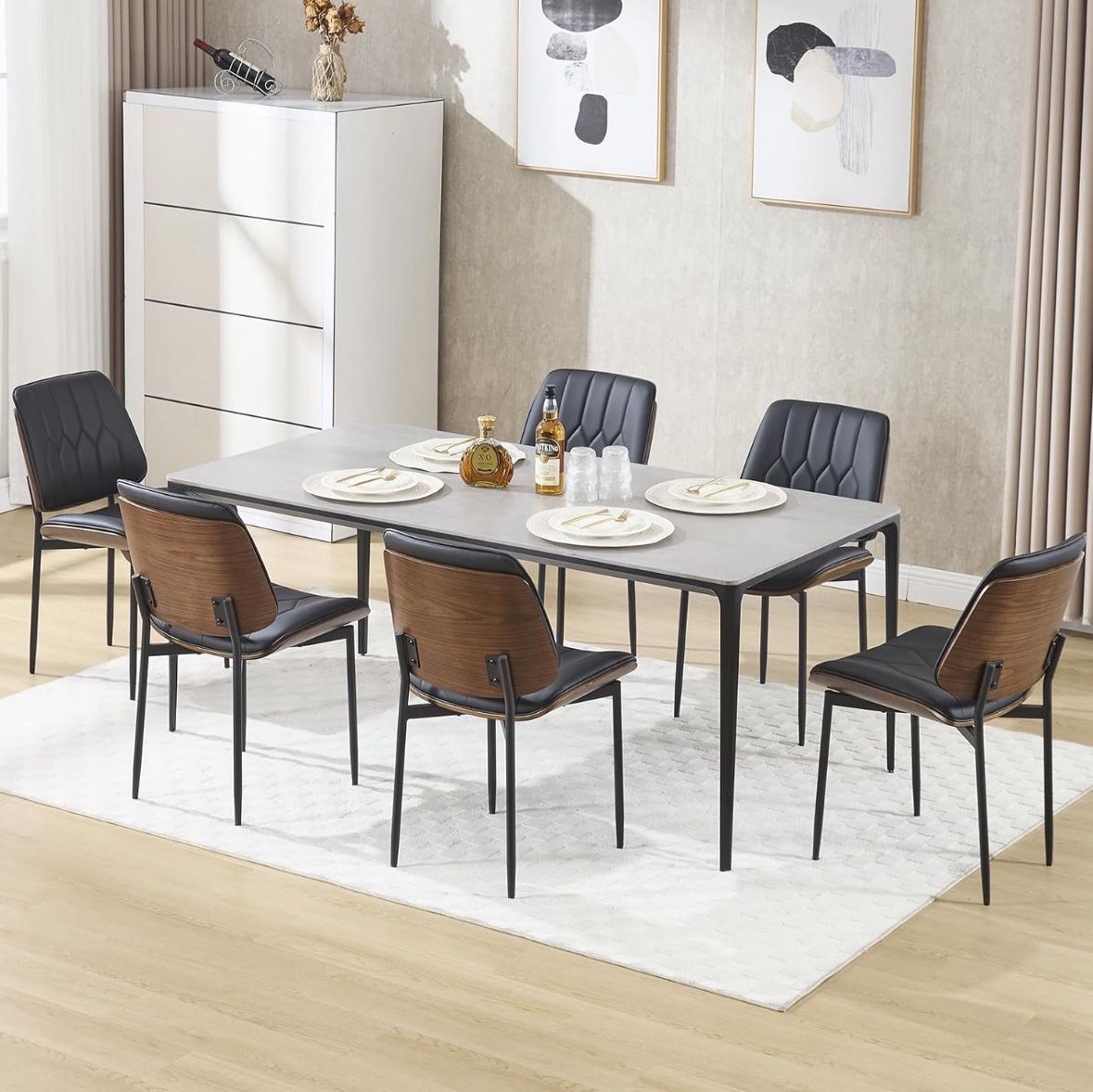 Mid Century Modern Dining Chairs Set of 6, Upholstered Pu Leather