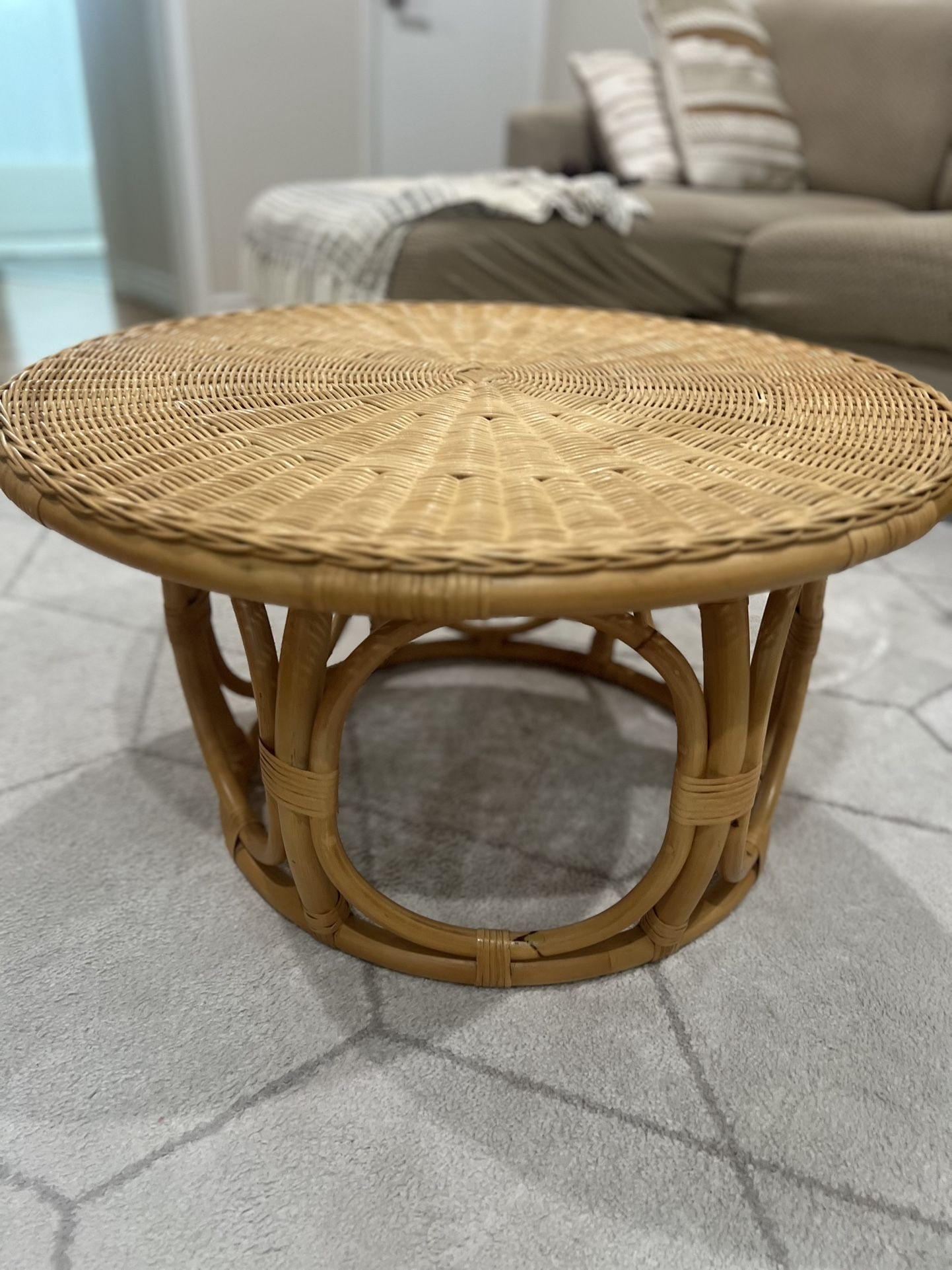 Round Natural Rattan Coffee Table