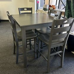 Grey Dining Set Counter Height With 4 Stools