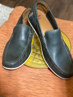 CLARKS Navy Leather Slip-On Loafers Size 13