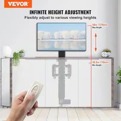 Automated TV Elevator, 20" Stroke for 28-32" TVs. Remote-Controlled, Adjustable Height 30-50", Supports up to 132 lbs - Black#289