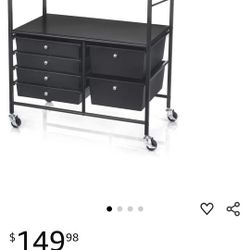 Simply Tidy Essex Black Drawers & Rolling Cart with Tray and Extendable Table
