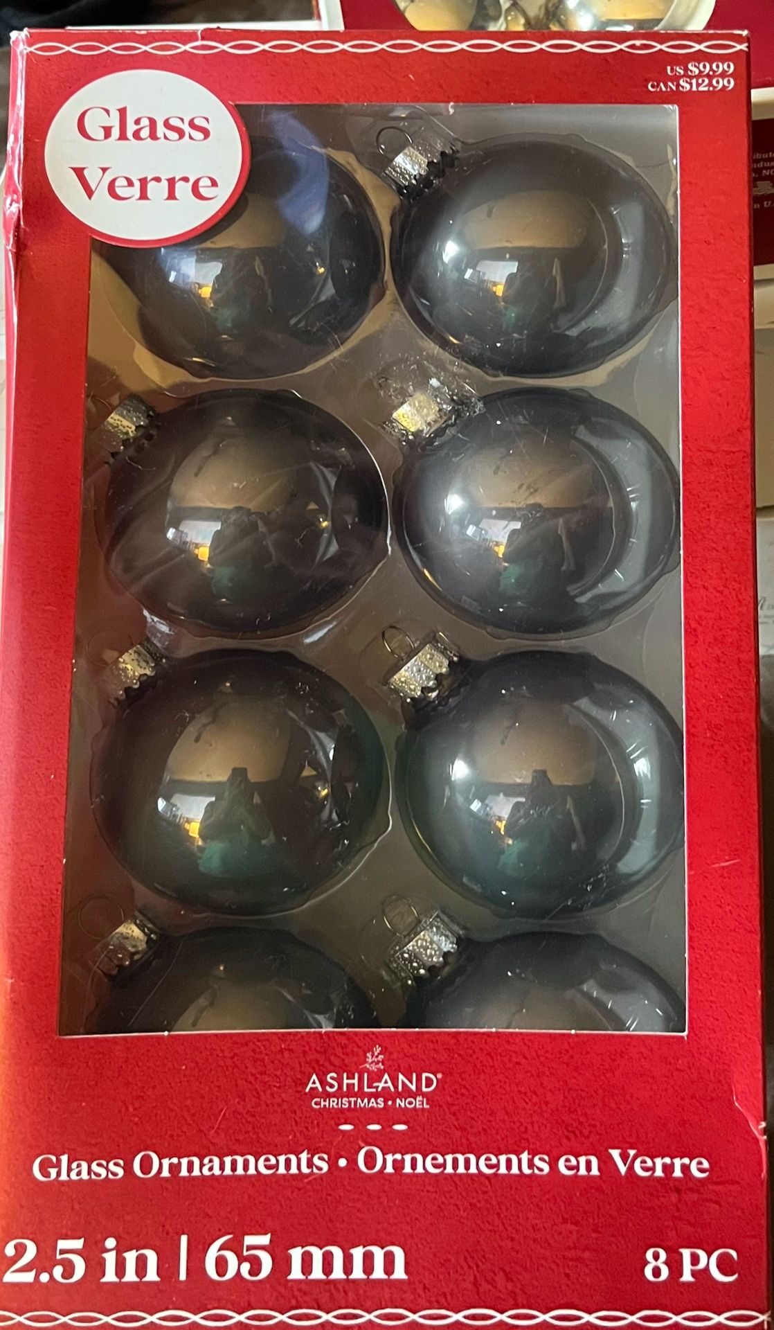 Ashland 6–Piece Dark Grey Glass Ball Ornaments 2.56”