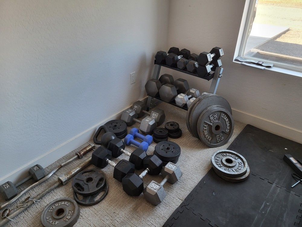 Assorted Free Weights Iron to Neoprene And Bars