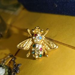 Beautiful Bumblebee Pin Encrusted With Multi Color Stones