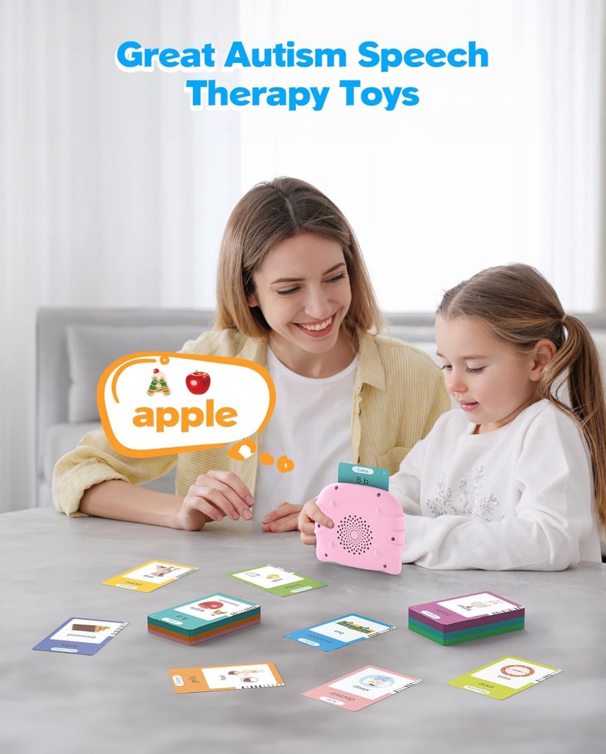 Bilingual Pink Spanish and English Talking Flash Cards, Pocket Speech Therapy Tools with 512 Words, Montessori Language Learning and Autism Aids, Chil