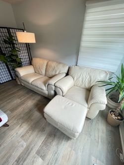 Beige leather couches set
