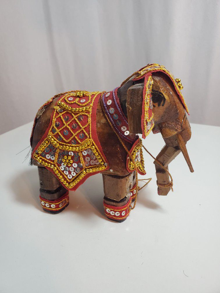 Thai Burmese handmade vintage marionette string elephant puppet