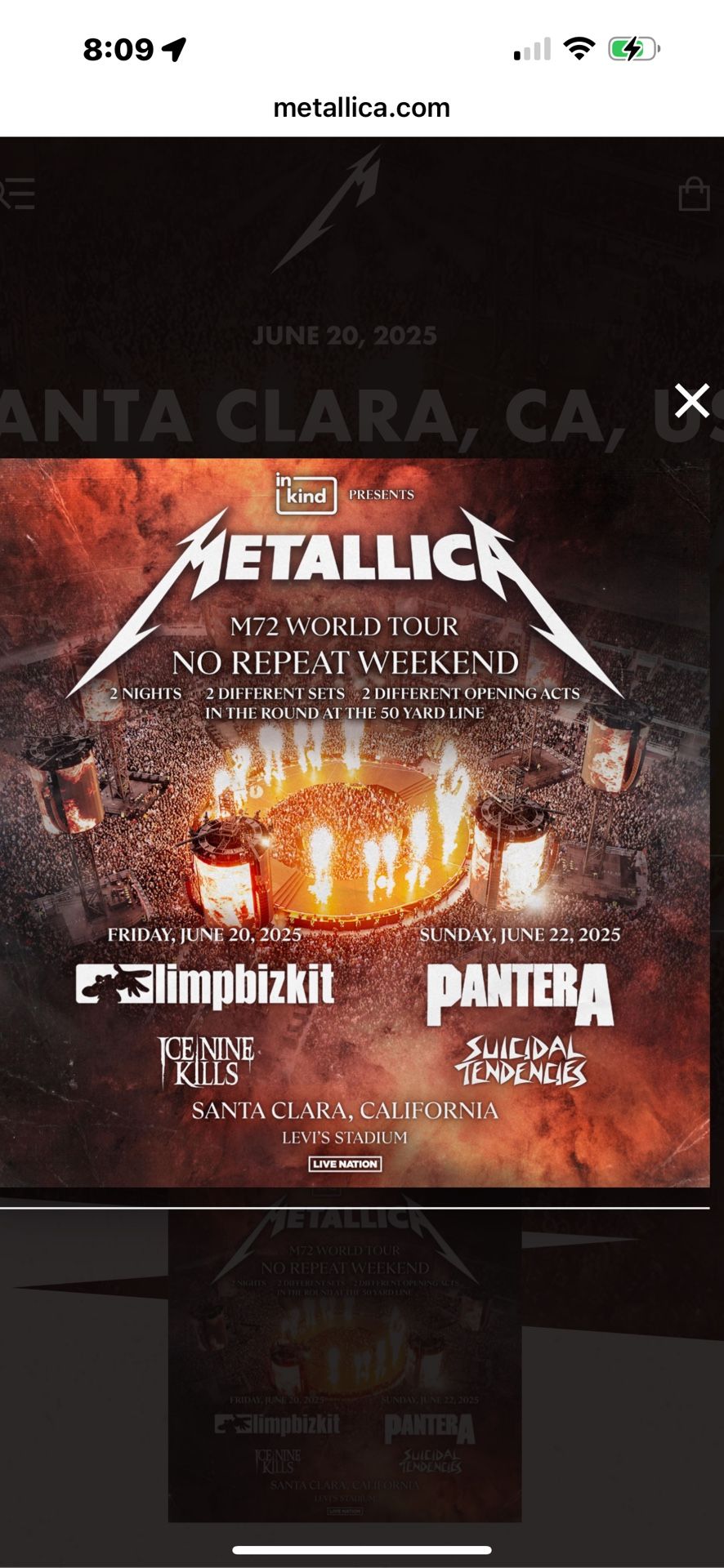 4-Awesome Metallica Seats Sec 227 Row 4