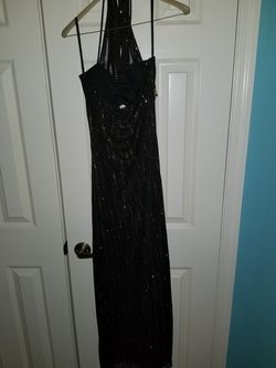 Fitted black and gold formal dress