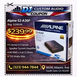 Alpine S Series 4 Channel Speaker System Amplifier S2-A36F Power Amp 🚨 Payment Options Available 🚨 No Credit Needed 🚨 