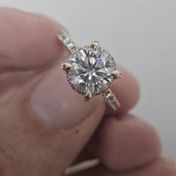 14k Gold Ring 2ct Moissanite Center Stone Diamond Side Stones Size 5