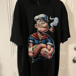 Men’s Black Fashion T-shirt, Popeye on front. Size 2X