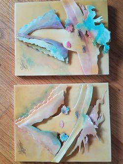 Original signed 3D Mixed Media Art - Pastel Abstract Wall Piece