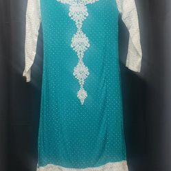 Vintage Teal With White Lace Kurta Size S