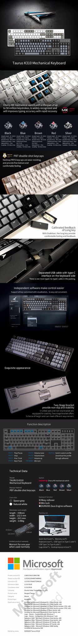 Durgod Taurus K310 Mechanical Keyboard 104 keycaps