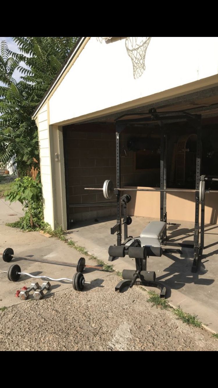 Home gym, squat rack, weights