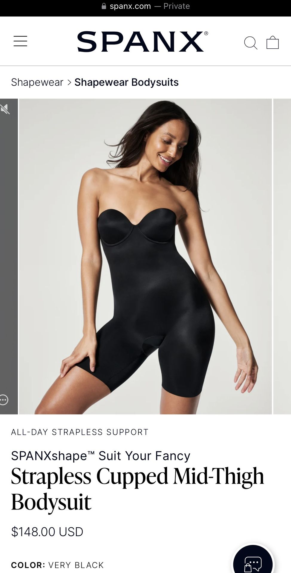 $148 SPANX Shape Suit Your Fancy Strapless Cupped Mid-Thigh Bodysuit - LARGE - New with Tags!