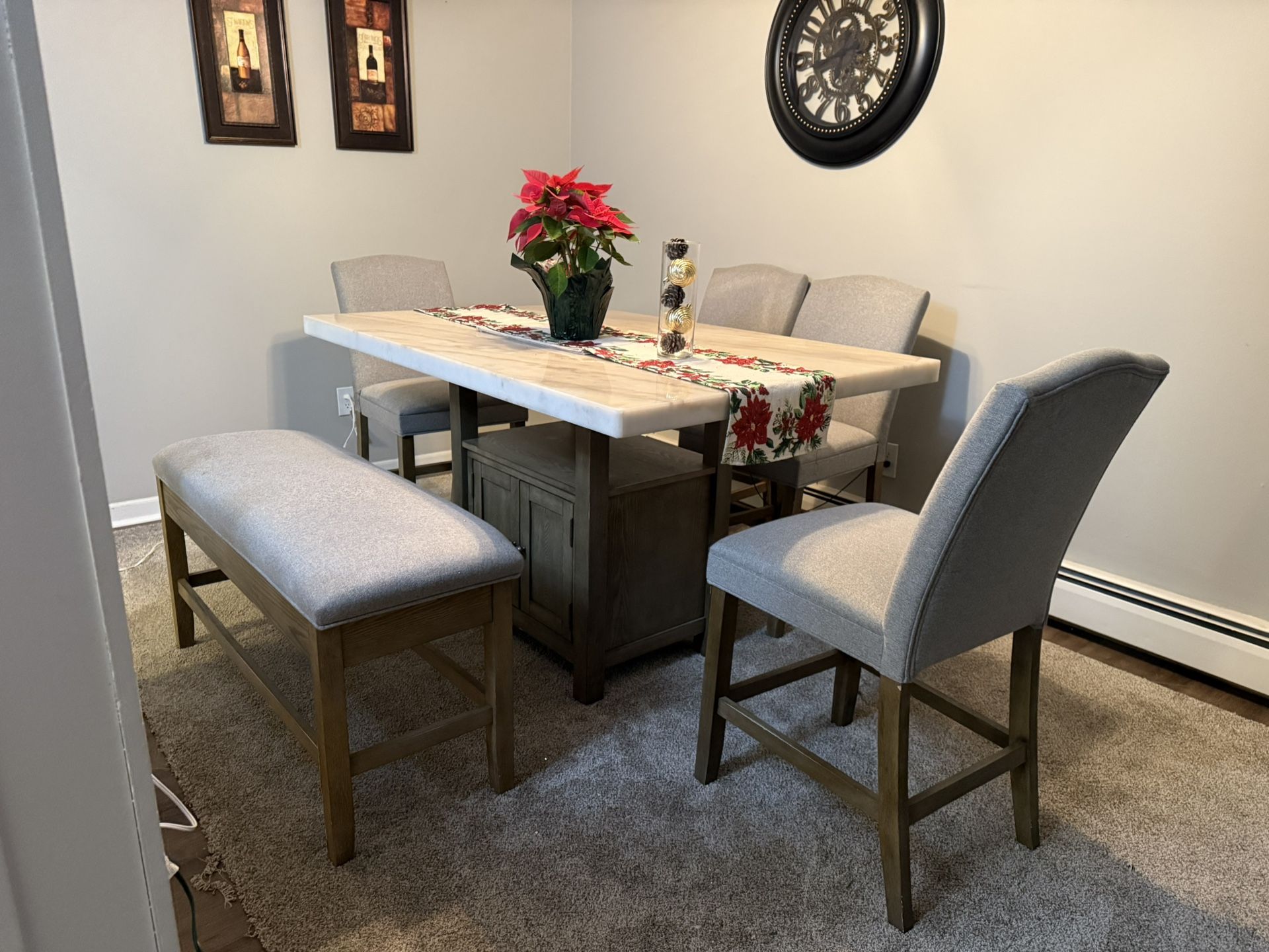 Stevess Silver Grayson White Marble 6 Piece Counter Height Dining Set