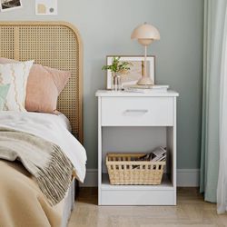 Nightstand, Set of 2, 2 Tier Nightstand with Drawer and Storage Shelf, Bedside Table End Table, Modern Night Stand for Bedroom, Home Office,White