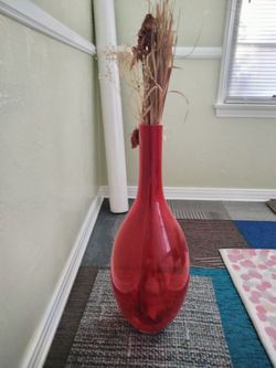 Beautiful Large Red Glass Vase - Home Decor 