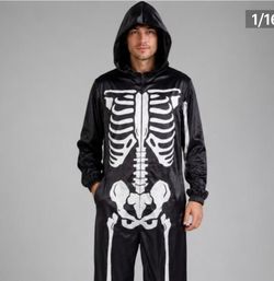 EraSpooky Skele-Bones Skeleton Pajama Adult Large Hooded Halloween Jumpsuit