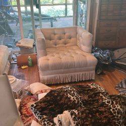 Jonathan Adler Neutral High Back Accent Chair with Fringe 